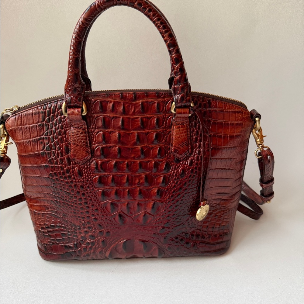 Brahmin Duxbury Crocodile-Embossed Satchel Pecan Melbourne Handbag